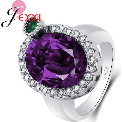 Romantic Purple Big Round Rings For Women Pretty Good Rings Real 925 Sterling Silver Cubic Zirconia Engagement Gift Design