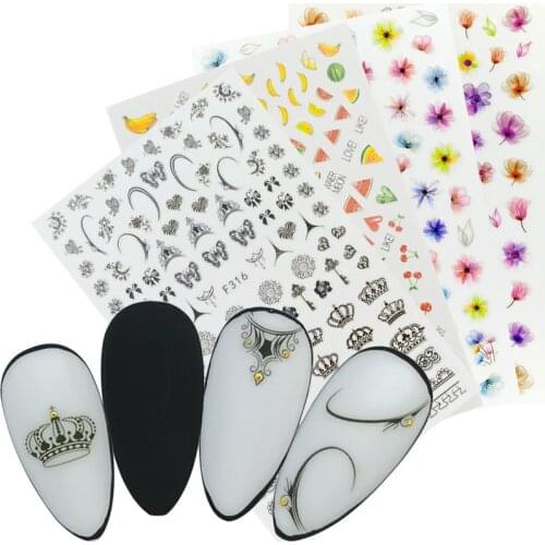 3D Nail Sticker Black Bow Crown Mandala Flower Necklace Design Stickers for Nails Art Adhesive Manicure Decorations Decals