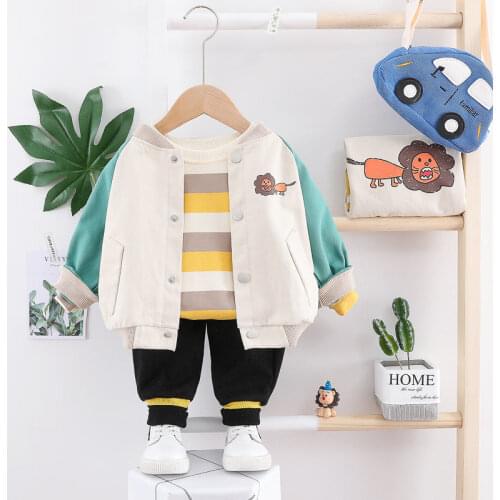 Spring Autumn Children Boys Girls Clothing Sets Baby Animal JACKET Coat T-shirt Pants 3Pcs/set Suit Toddler Cotton Tracksuit Set