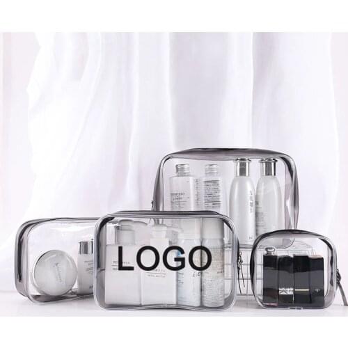 3 Pcs Custom LOGO Transparent PVC Cosmetic Packaging Bag Zipper Plastic Bag Gift Bag Suitable For All Kinds Home Storage Bags