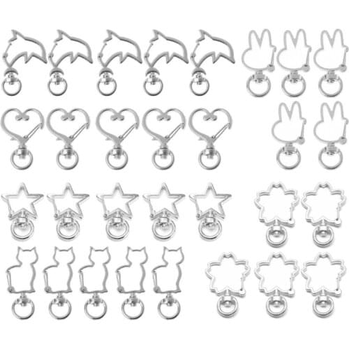 30Pc Heart Star Rabbit Cat Shape Keychain Swivel Lobster Clasp Spring Key Rings N2UE