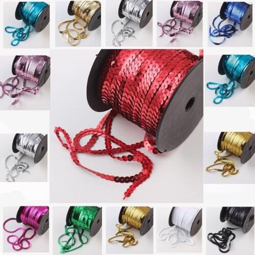 5Yards 6mm Sequins String Rolls Shiny Faceted Loose Sequins Paillettes Sewing Wedding Crafts DIY Scrapbooking Pendant