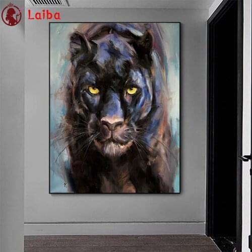 Diamond Embroidery Abstract animal art, black panther Diamond Painting Full Square round drill Mosaic Cross Stitch Wall Art