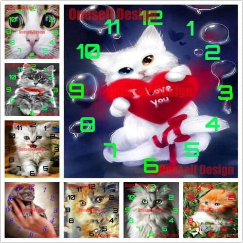 5d diamond painting clock cute cat diamond embroidery full square clock cat rhinestone pictures decoration home diamond art kit