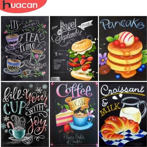 HUACAN Diamond Painting Blackboard Diamond Embroidery Food Mosaic Landscape Cross Stitch Wall Decoration Handmade Gift