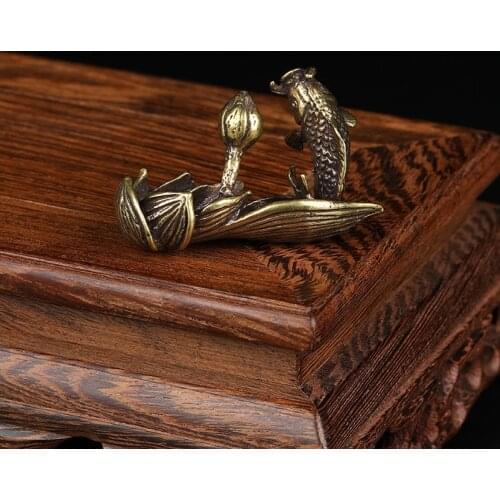 Antique Bronze Lotus Carp Fish Figurines Desktop Decoration Ornament Pure Brass Incense Stick Holder Home Decor Accessories