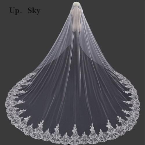 Blanco marfil Catedral 3 M velos largos de la boda Encaje Edge velo nupcial con peine Accesorios de boda noviavelo de la boda