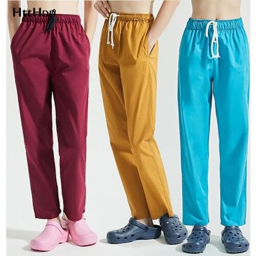 Unisex Scrub Pants Elastic Waist Drawstring Three Pockets pet shop Trousers Beautician Work Bottoms Lab Scrubs Pants Workwear