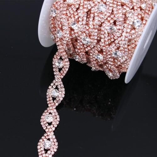 1 yard Rose Metal Ribbon Trim Chain for Dress, Bag, Accessories Handmade Bridal Wedding Waist Belt Jewelry Crystal Rhinestone