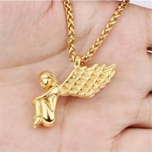Hip Hop Angel Pendants Necklaces For Women Men Gold Silver Color Titanium Stainless Steel Chain Necklace Jewelry Dropshipping