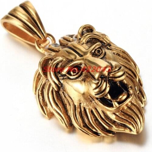 High Quality Accessories Fashion Mens Jewelry Casting Gold Color Lion Head Pendant Stainless Steel Necklace Gift