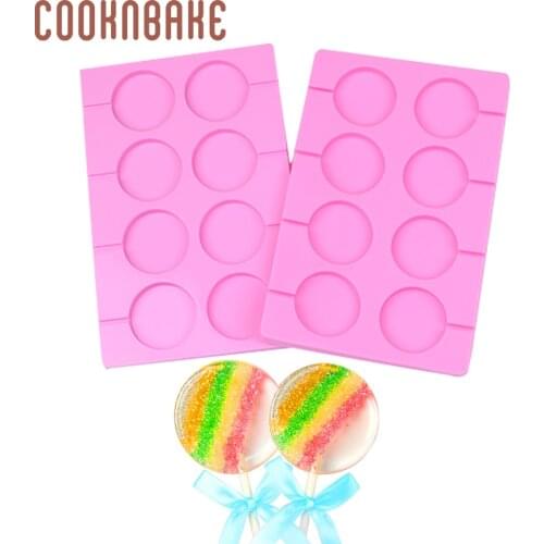 COOKNBAKE Silicone Lollipop Molds Round Chocolate candy Lollipop Fondant Mold sugar lolly forms cake biscuit baking tool 8 hole