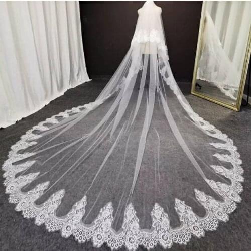 Double Layer Cathedral Veil For Weddings, Brides Blusher veil, Brides veil Chapel Length, Wedding Veils, Long Embro