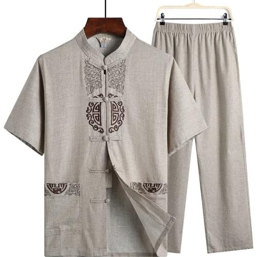 Hanfu Linen Shirts Men Wushu Traditional Chinese Pants Qing Dynasty Clothing For Pantalon Wing Chun Roupa Oriental Kung Fu Suit