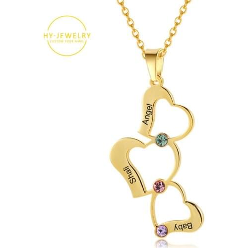 Personalized Heart Necklace With Birthstone Gold Stainless Steel Name Necklace Custom Names Necklace For Women Baby Jewelry Gif