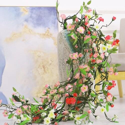 180cm Artificial Flowers Vine Silk Peach Blossom Garlands Cherry Branch Flowers For Wedding Home Hotel Decoration Accessories