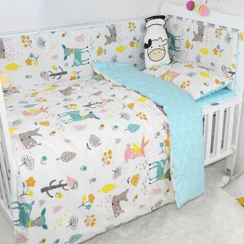 Baby Bedding Sets 3Pcs Cartoon Animal Printed 100% Cotton Infant Crib Sets Including Duvet Cover Pillowcase Flat Sheet New 2020