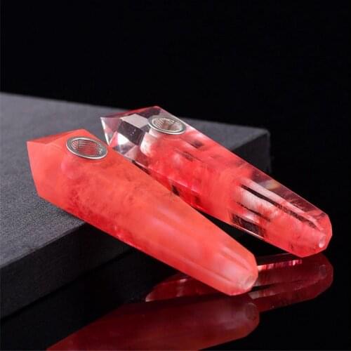 Red Smelting Natural Quartz Crystal Smoking Tobacco Pipe Cigarette Wand Healing 1pcs