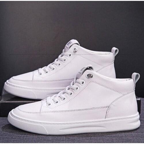 Women Sneakers Ladies Vulcanized Shoes Comfort Pu Lace Up Singel High Band Female Autumn Cowhide Sports White Footwear Student