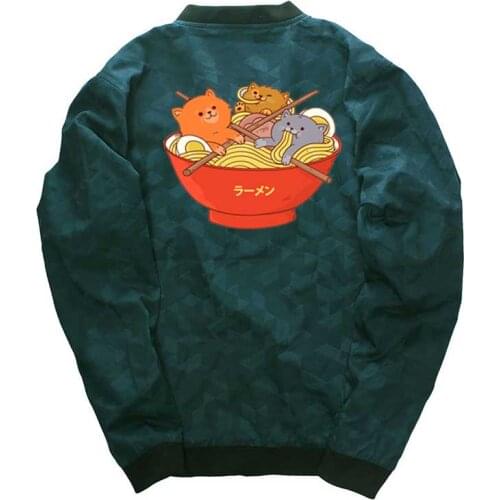 Ramen noodles jackets and cats mens coat streetwear Stand Collar men clothes wholesale jackets drop shipping windbreaker coats