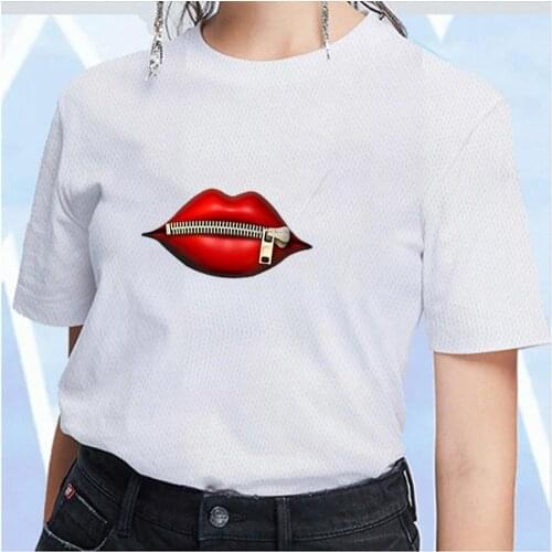 Summer Fashion Shirt Lips T Shirt Women Tops Base O-neck Tees Kiss Lip Funny Girls T-shirt Harajuku Tops Tee Cute Short Sleeve