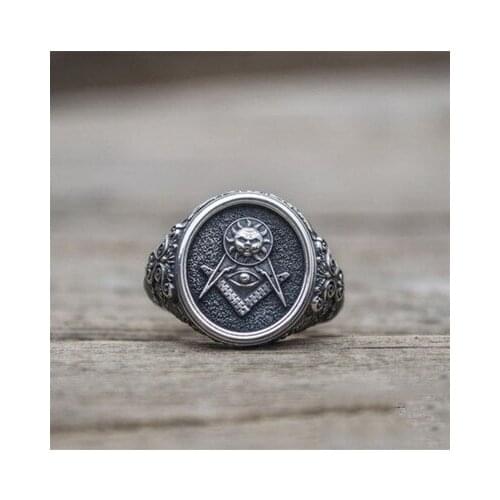 Masonic Stainless Steel Ring Silver Color Freemason Crossbones Sun Signet Rings Mens Biker Jewelry