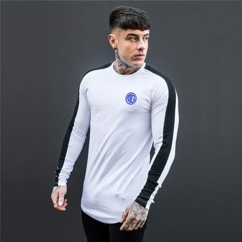 Muscleguys 2019 Spring Long Sleeve T Shirts Men Casual Slim Fit Letters Printed Fashion Patchwork Cotton Male Tops Pullover