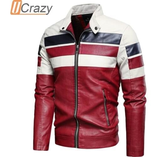 Ucrazy Men 2021 Autumn Casual Vintage Motor Spliced Leather Jacket Coat Men Winter Fashion Biker Warm Leather Jackets Coat Men