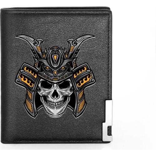 Cool Skull Helmet Printing Mens Wallet Leather Purse For Men Credit Card Holder Short Male Slim Coin Money Bags