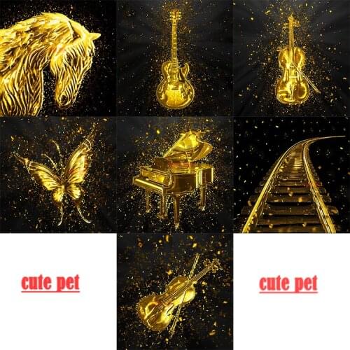 Cute pet Gold series diy artwork Horse 5d diamond painting puzzle Piano violin Home Decor Diamond Cross Stitch Embroidery Mosaic