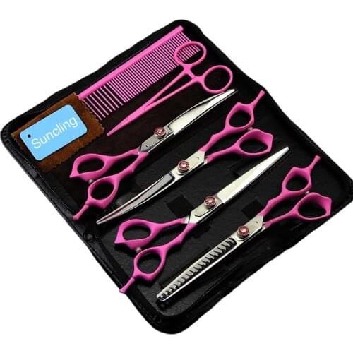 7 Inch Pink 440c Japanese Stainless Steel Pet Dog Hair Grooming Thinning Shears Scissors Set