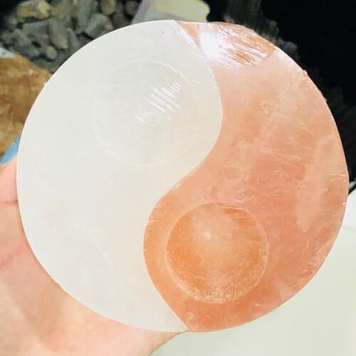 Natural white selenite polishing crystal China bagua furnace original gypsum stone ornaments