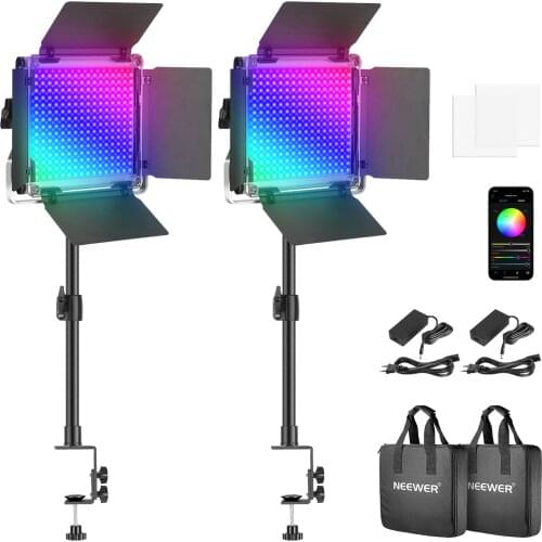 Neewer 2-Pack 660PRO RGB LED Video Light with APP Control, Video Lighting Kit, CRI 97+ for Streaming, Video Conference Lighting