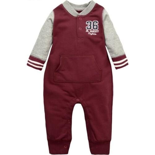 Y373 New winter long-sleeved leotard climbing clothes out clothes cotton baby boys and girls in red Baseball Romper