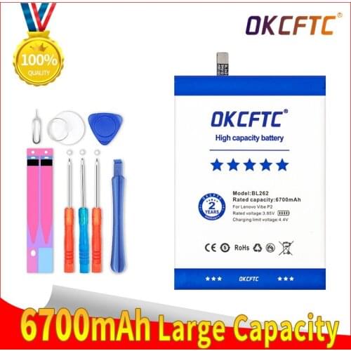 OKCFTC 6700mAh BL262 Battery for Lenovo Vibe P2 P2C72 P2A42 High Quality Mobile Phone Replacement Accumulator