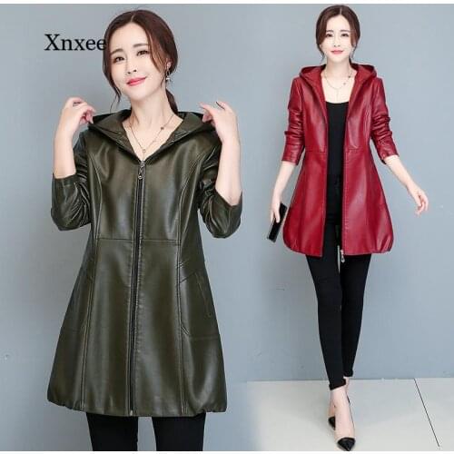 Pu Leather Coat Autumn Winter Jacket Coat Women Plus Size Leather Jacket Hooded Female Clothing Office Lady Coats Outwear Tops