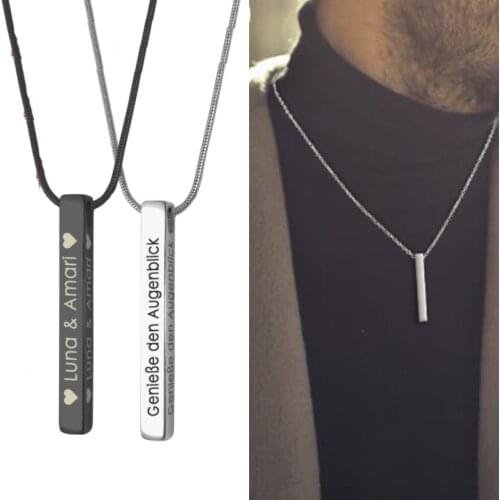 Personalized Vertical Bar Necklace 4 Sides Dainty Custom Engraved Name Pendantr Customized Jewelry Gift for Women Men