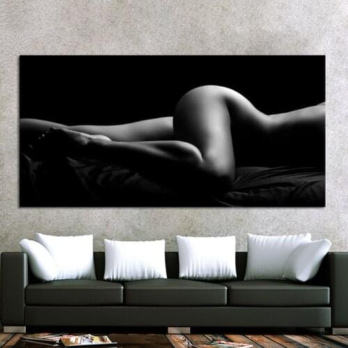 Modern Black Nude Women Portrait Posters and Prints Canvas Painting Sexy Body Nude Wall Art Pictures for Living Room Cuadros