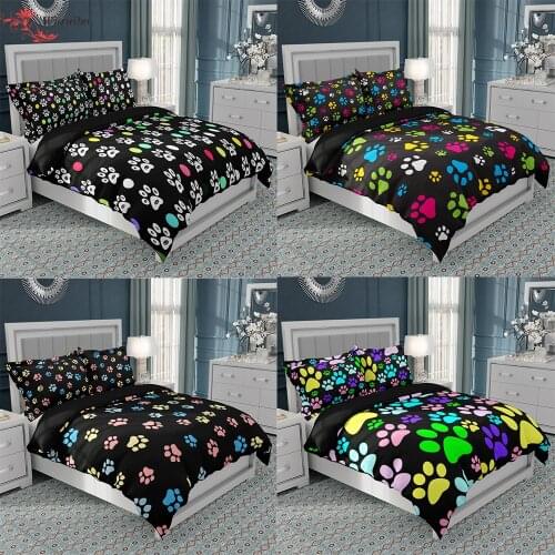 Nordic Animal Cats Luxury Bedding Sets Cartoon Cat Dog Paw Kids Duvet Cover Set Printed Queen King Size Quilt Bedclothes 2/3 Pcs