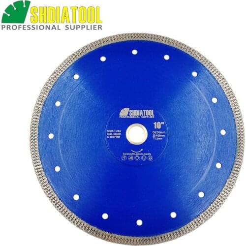 SHDIATOOL 1piece Dia 10inch/250mm Hot-pressed Sintered Diamond Blade Cutting Disc X Mesh Turbo Rim Segment Dry or Wet Saw Blade