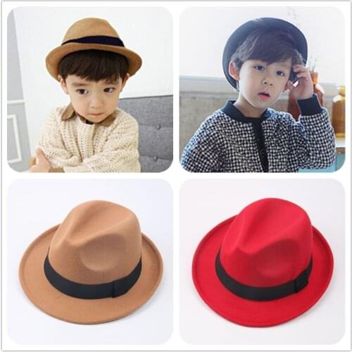 Fedore Hats for Children Ribbon Band Wide Belt Bucket Hat Baby Boy Girl Bowler Parent-child British Elegant Kids Accessories