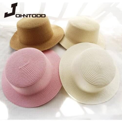 Simple Summer Parent-child Beach Hat Womens Casual Panama Straw Hat Ladies Brand Ladies Flat Brim Bow Straw Hat Girls Sun Hat