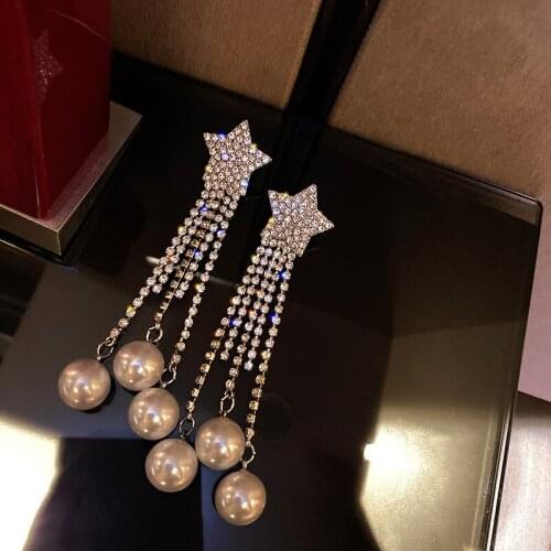 Rhinestone Five-pointed star Pearl Pendant Pendants Earrings Full Crystal Women Jewellery Office career Fashion gift