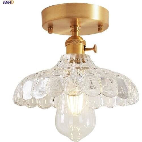 IWHD Nordic Glass Copper LED Ceiling Light Kitchen Hallway Balcony Edison Vintage Ceiling Lamp Plafondlamp Lamparas De Techo