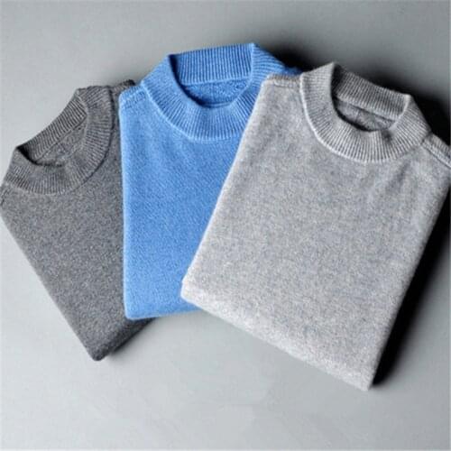 Large size pure goat cashmere thick knit men England style half high collar pullover sweater solid color S-2XL