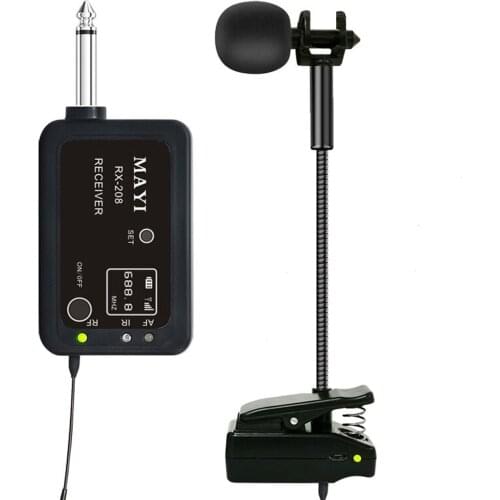 UHF Wireless Instruments Microphone Saxophone Microphone Transmitter Receiver Set Plug & Play Pick Up for Trumpet Trumbone
