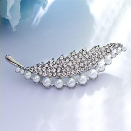 Hesiod New Design Elegant Silver Color Leaf Rhinestone Brooch Pin Simulated Pearl Fashion Brooches for Women