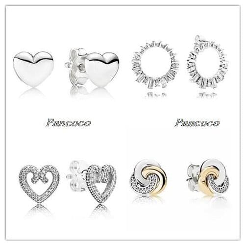 Authentic 925 Sterling Silver Earring Women Simple Hearts Shape Silver Stud Earrings For Women Wedding Gift Pandora Jewelry
