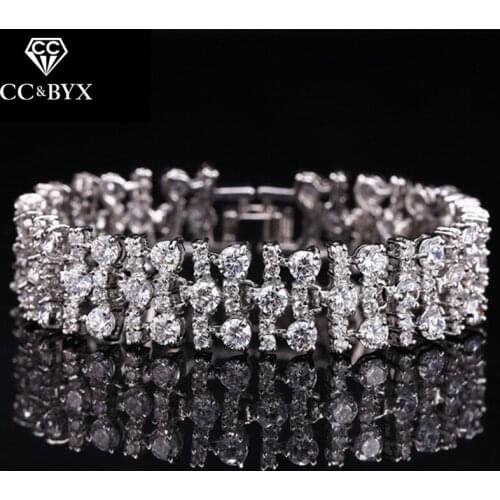 CC Bracelets For Women Crystal Three Rows CZ Diamant Luxury Bangle Shine Wedding Accessories Bride Engagement Jewelry Gift S0042