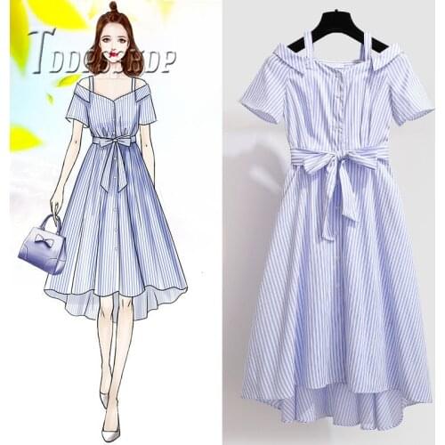 2019 Summer Stripe Bowknot Women Dress Short Sleeve Fairy Female Dresses
